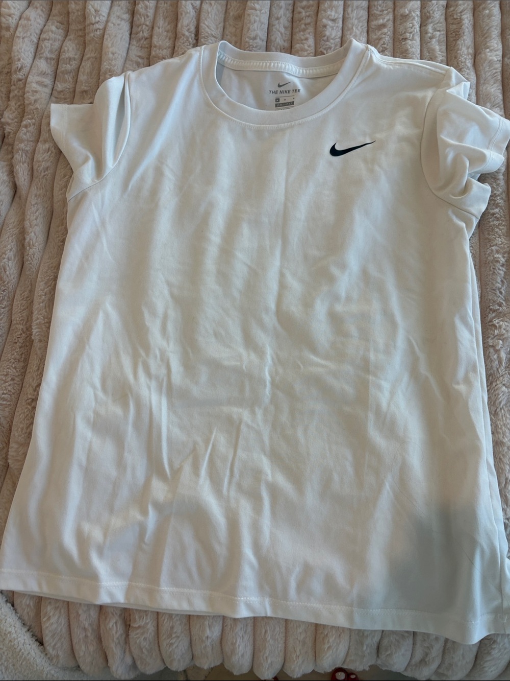 Nike White Kids' Short-Sleeve Tee with Black Swoosh